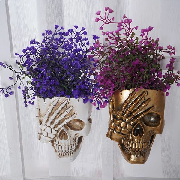 Skull Head Flower Pots Gothic Skeleton Planter Container Office Ornement de table Halloween Succulent Ornement Halloween 240325