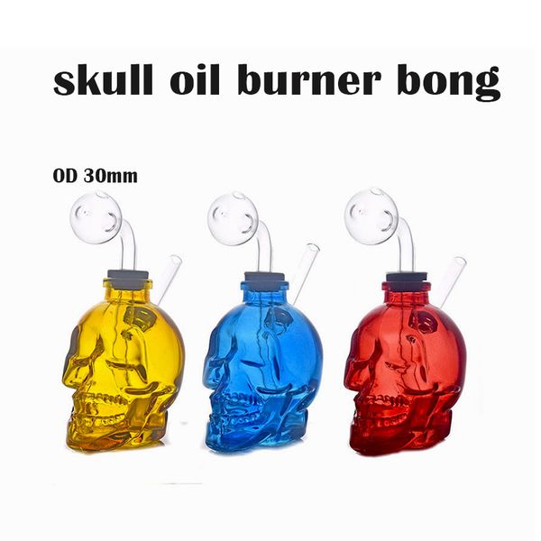 Cabeza de cráneo Quemador de aceite de vidrio Bong Cachimbas Shisha Mini Dab Rigs Cráneo Vaso embriagador Bongs burbujeador fumar Pipas de agua con tubos de quemador de aceite de 30 mm