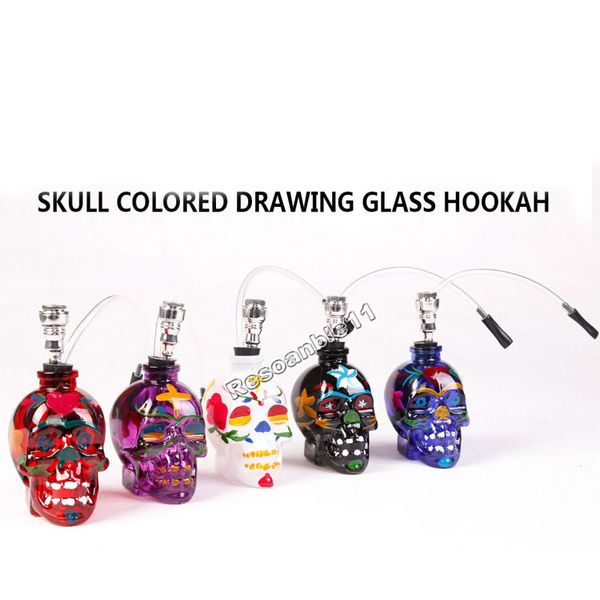 Skull Head Pipas para fumar Cachimbas de vidrio Bong Vidrio de aleación de zinc con manguera de cuero Mini pipas portátiles Accesorios para fumar