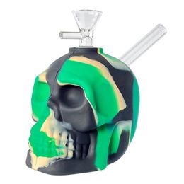 Skull Hookahs Silicone Bongs with 14mm joint water pipes dab rig with quartz bangers/bowl