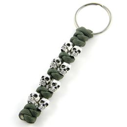 Skull Paracord sleutelhanger - Zwart legergroen Snake Knot Skull Paracord sleutelhanger - Key Chain298q