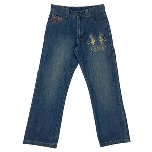 Retro Jeans met Schedelprint voor Dames met Rechte Losse Pasvorm Hoge Taille Denim Lente en Herfst 2024 Wijde Pijpen Broek 240129