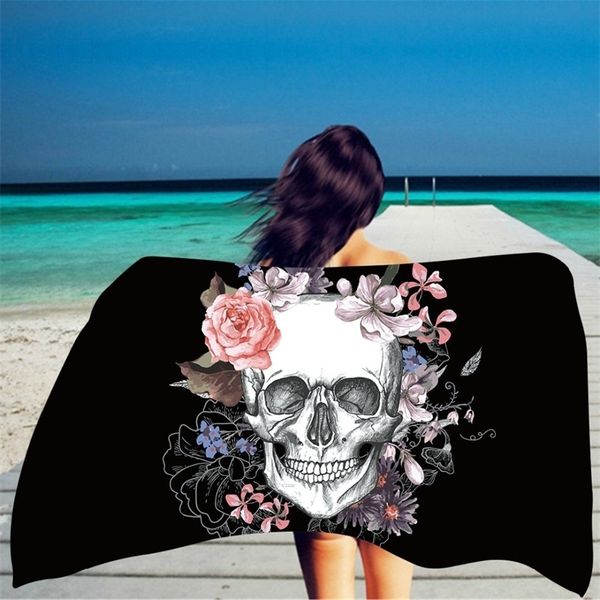 Estampado de calavera Rectángulo Toalla de playa para adultos 150x75 cm Toalla de baño de microfibra Estera de yoga caliente de verano Estera de playa erkek plaj havlusu Y200429