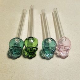 Skull Pyrex Glass Oil Burner Pipes Colorful Concentrate Nail Burning Jumbo 5.5 pulgadas Water Bubbler Pipe Mix color Grueso Claro Tubos para fumar Tazones de vidrio al por mayor