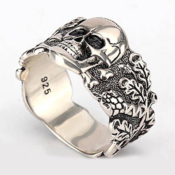 Crâne Anneau pour Hommes 925 En Argent Sterling Squelette Marche Mal Démon Vintage Punk Rock Cool Crâne Anneau pour Hommes Bijoux De Mode