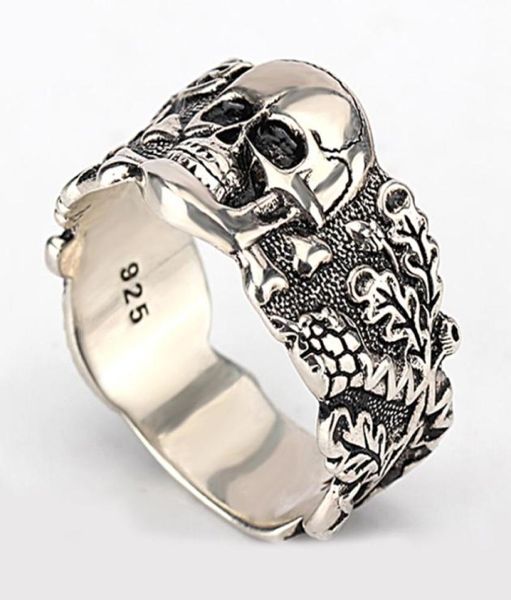 Anneau du crâne pour hommes 925 STERLING STELLETON WALKING DÉCON DÉMON VINTAGE PUNK ROCK RING SKULL COUR