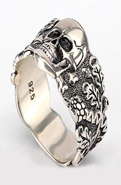 Anneau du crâne pour hommes 925 Sterling Silveron Squelette Walking Evil Demon Vintage Punk Rock Cool Skull Ring pour hommes Bijoux de mode4447472