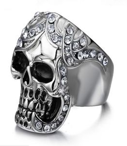 Skull Ring Men039s Vintage Gothic en acier inoxydable Anneaux Skull Wings Motorcycle Biker Rings avec CZ Taille 812 7168054