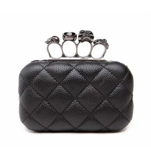 Bague de crâne femme sac de soirée vintage plaid femme pochette dames sacs de messager mini noir luxe fête embrayages sac à main noir 211228