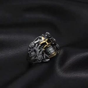 Skull Rose Demon Ring Heren Motorrijden Vintage Goth Punk 14K Witgouden Ring Halloween Mode Hip Hop Rock Sieraden