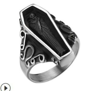 Skull -serie Zombie Coffin Drops lijm heren en damesringen eenvoudige retro titanium stalen ring persoonlijkheid turquoise ring adelaar turquoise mannelijke ring