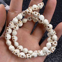 Cuentas de piedra natural en forma de calavera, turquesas blancas para pulsera, collar, joyería DIY