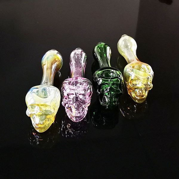 Pipas de quemador de aceite de vidrio Pyrex en forma de calavera, cuchara de mano, pipa de humo, pipas de tabaco portátiles, accesorios para fumar Dab