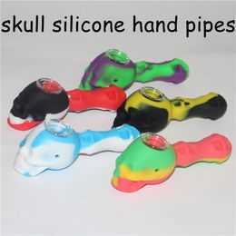 Hookah Skull Silicone Bubbler Hand Pipes With Glass Bowl Food Grade Tobacco Oil Burner Silicon Roken Pocket Pipe