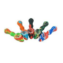 Skull Silicone Hand Water Pipe Unieke Design Food Grade Certificering met metalen lepel glazen kommen voor tabak rokende pijpen vs bongs groothandel