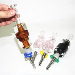 Kit de nectar en verre pour fumer du crâne avec clous en métal, pointes de quartz, huile de refroidissement de 14 mm à l'intérieur de tuyaux de paille de glycérine liquide, collecteur de cendres en verre