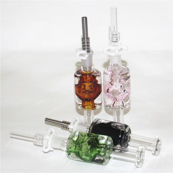 Crâne Fumer Pipes narguilé Verre Nectar Bong Kit avec Quartz Conseils 14mm huile de refroidissement glycérine liquide à l'intérieur Dab Straw Oil Rigs