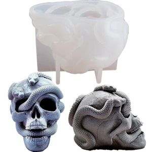 Skull Snake Head DIY Epoxyhars Schimmel Dubbele Siliconen s Halloween Haunted Horror Huis Bureau Decor Kaars 220721