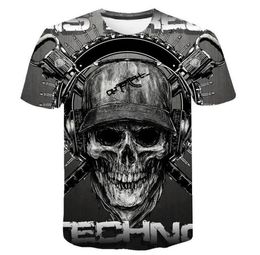 Skull T-shirt Men Skeleton Tshirt Punk Rock Tshirt Gun T-Shirts 3D Print Tshirt Vintage Men Vêtements Tops d'été Plus taille 6xl7354549