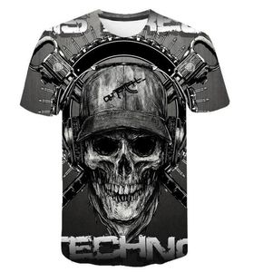Camiseta de calavera Men Skeleton Tshirt Punk Rock Tshirt Gun Tishs Camiseta con estampado 3D Men Vintage Clothing Top de verano