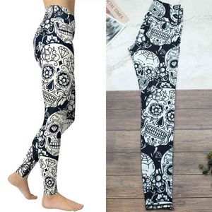 Throne du crâne Blanc blanc polyvalent Pantalon de yoga pour femmes de fitness Pantalon de survêtement punk morts-vivants Entraînement imprimé Leggings Mujer S ~ XXL H1221