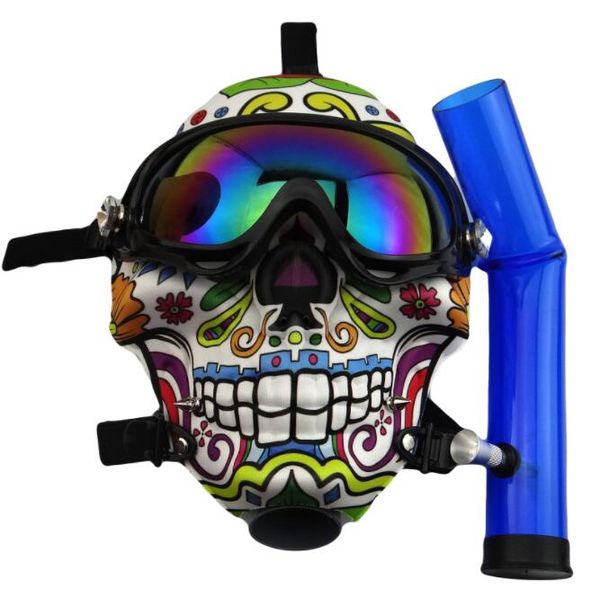 Skull Type Hookah Máscara de silicona Bong con tubería de acrílico Accesorios para fumar agua Bubbler Tabacco Shisha Oil Rigs Múltiples colores