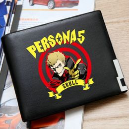 Cartera de calavera Monedero de Persona Ryuji Sakamoto Bolsa de dinero con foto de dibujos animados Cartera de cuero informal Estuche para notas con estampado