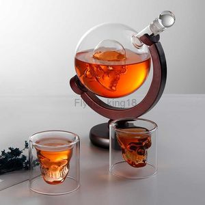 Skull Whiskey Decanter Glass Cup Wine Glasses Accessories Creative Men Gift Set with Fine Wood Stand Liquor Decanter for Vodka HKD230809