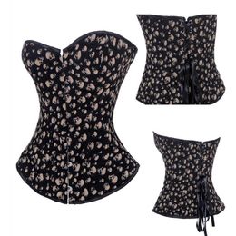 Crânes Noir Corset Top Femmes Sans Garniture Gothique Grande Taille S-6XL À Lacets Vintage Steampunk Overbust Body Shaper Taille Train Corset Bod266A