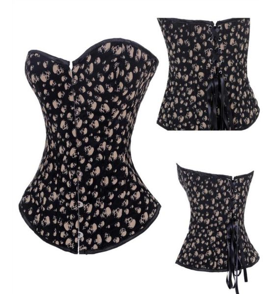 Crânes Noir Corset Top Femmes Sans Garniture Gothique Grande Taille S6XL Laceup Vintage Steampunk Overbust Body Shaper Taille Train Corset Bod2424109