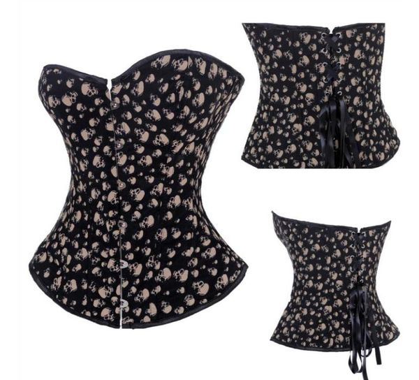 Crânes Noir Corset Top Femmes Sans Garniture Gothique Grande Taille S6XL Laceup Vintage Steampunk Overbust Body Shaper Taille Train Corset Bod6515027