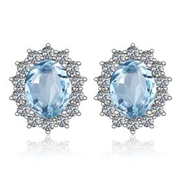 Pendientes de plata de ley 925 azul cielo, pendientes de boda de aguamarina, piedras preciosas grandes con diamantes, joyería fina Orecchini 240112