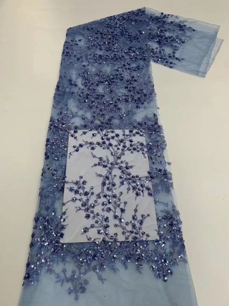 Sky Blue African Sequins Tulle Mesh Lace Fabric 2023 Fabrics de encaje nigeriano de alta calidad para mujeres Boda de fiesta