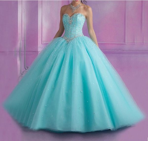 Robe De bal bleu ciel robe Quinceanera chérie perles cristaux doux 16 robe robes De 15 Anos robe Debutante robes De bal