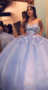 Robe de bal bleu ciel quinceanera robes chérie appliques en dente