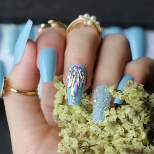 Ciel bleu faux ongles Summer Crystal Cercousse étincelante Nails acryliques diamants luxueux caviar 220725