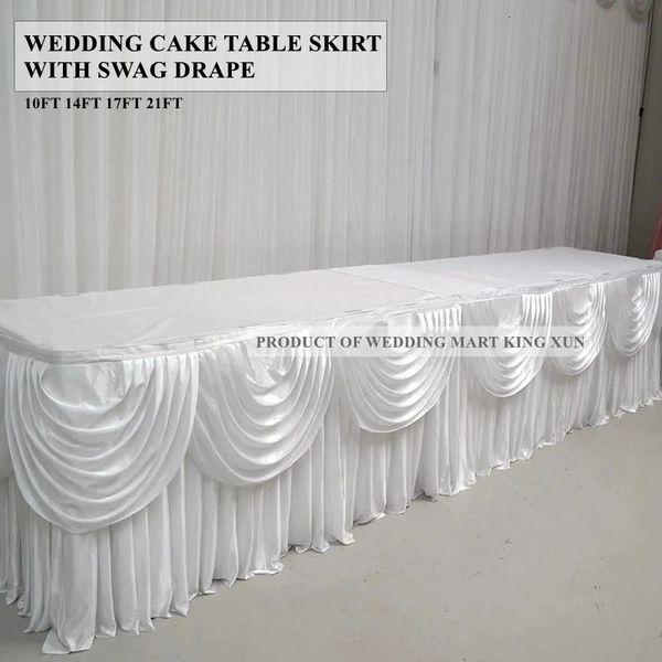 Jupe de table en soie glacée bleu ciel comprenant une draperie supérieure Swag pour banquet, nappe de mariage, jupe pour événement, fête, décoration de Noël 231225