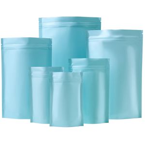 Sky Blue Matte aluminiumfoliezak rits stand-up traan inkeping Koffie snoep Reclosable herbruikbare opslag verpakking tas LX4225