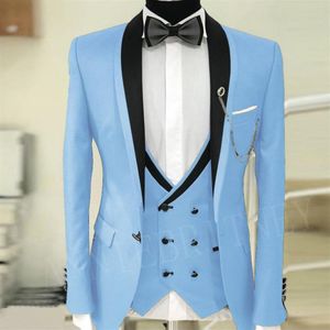 Costume bleu ciel pour hommes, pour bal de mariage, veste de smoking, pantalon, gilet, 3 pièces, Blazer pour dîner, 2021, Blazers257p