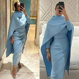 Sky Blue Mother of the Bride Robes avec Cape Sheat Longueur Longueur Prom Robe pour Occasions spéciales