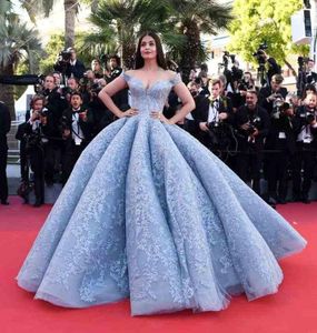 Sky Blue New Crystal Design 2019 Ball Gown Celebrity Prom Dresses offshoulder offshoulder Floorlength Lace Appliques Dress Even3300293