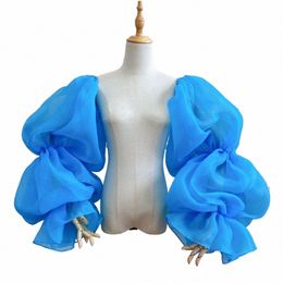 Sky Blue Organza Puffy Sleeves détachables pour le mariage des gants de la fête de la fête de la fête élégante