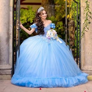 Hemelsblauw Prinsen Quinceanera Jurken 2023 Voor Sweet 16 Meisjes Applicaties Kralen Baljurken Vestido De 15 Anos Korset