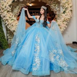 Vestidos de quinceañera de princesa azul cielo, vestido de fiesta de cumpleaños con apliques florales y perlas de cristales, vestido dulce 16 322 2024