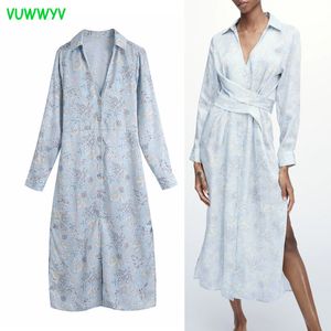 Hemel blauw print casual afrikaanse jurk vrouwen zomer elegante kraag shirt vrouw lange mouw boog knoop midi vestidos 210430