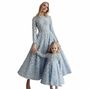 Robes de bal bleu ciel pour mère et fille, robes de soirée musulmanes à manches LG, avec des appliques formelles, tenue de soirée, 2022 i4PG #