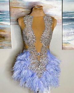 Hemelsblauw Sparkly Korte Prom Homecoming Jurken voor Vrouwen Luxe Diamant Kristal Veer Verjaardag Cocktailjurk vestidos de gala
