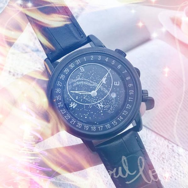 Sky Blue Starry Fecha automática Relojes para hombres Moda de lujo para hombre Cinturón de acero de cuero Movimiento de cuarzo Tiempo masculino Precio al por mayor calendario reloj de pulsera orologio di lusso