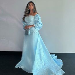 Hemelsblauwe strapless a-lijn avondjurken liefje kralen beroemdheid jurk met cape parels sweep trein vestidos de novia 326 326