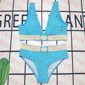 Sky Blue Maillot de bain Bikini Bikini Gold Print Femmes MAISONS SET SET V COUL DES MEDIALES ESTONS SWAY